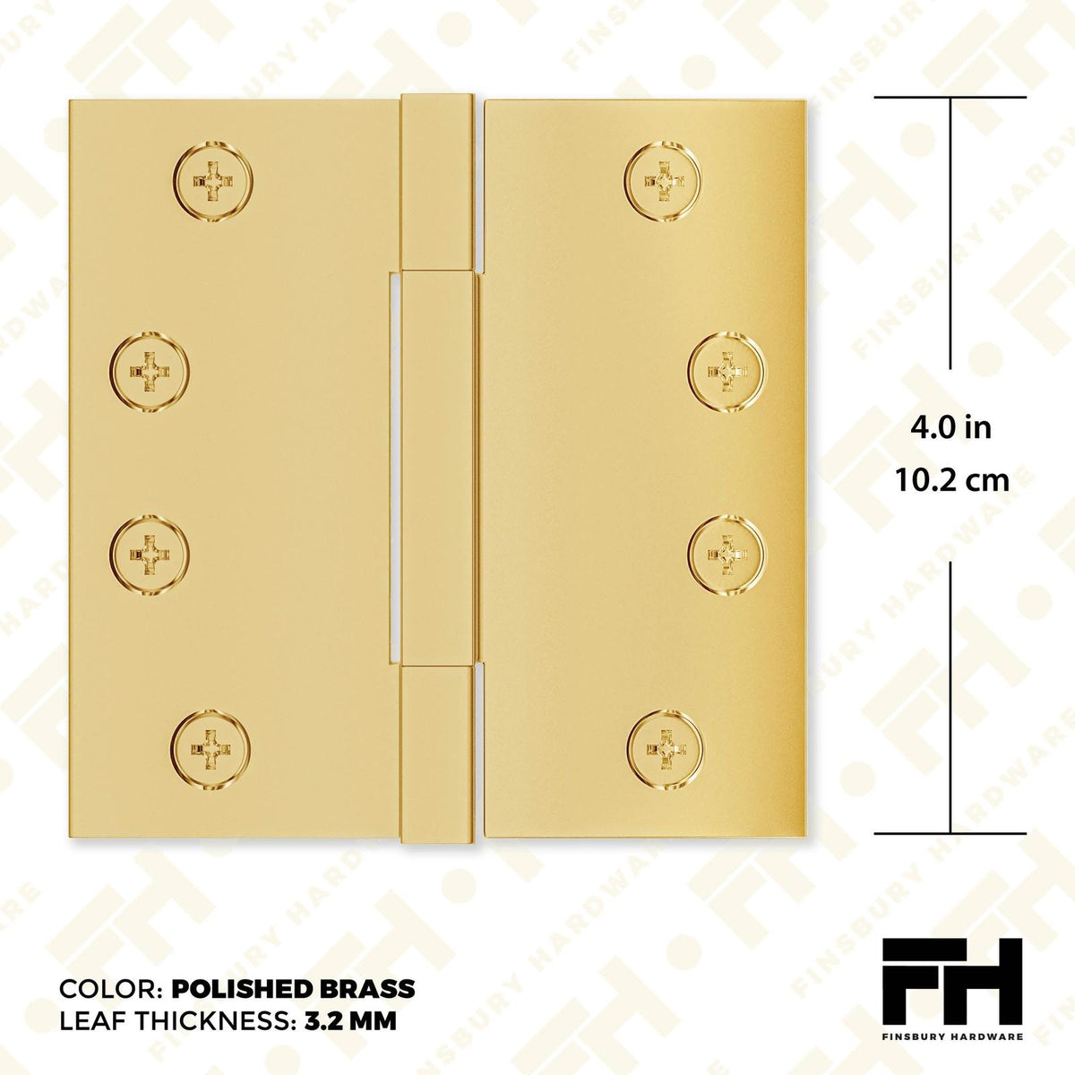 4x4 Inch Solid Brass Square Barrel Door Hinge - Polished Brass - view 2