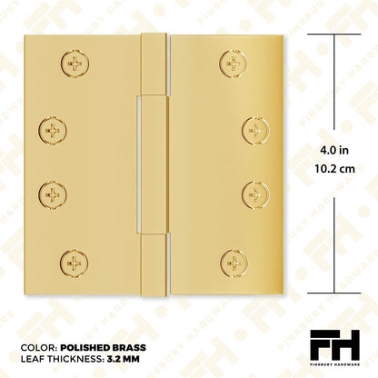 4x4 Inch Solid Brass Square Barrel Door Hinge - Polished Brass - view 2