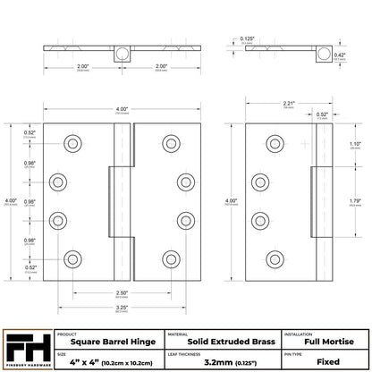 4x4 Inch Solid Brass Square Barrel Door Hinge - Polished Brass - view 5