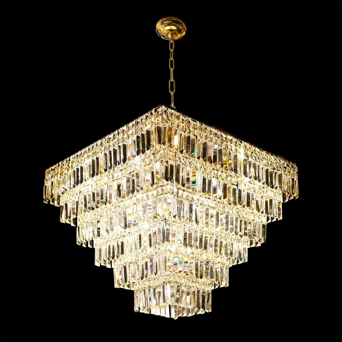 Tiered Square Crystal Chandelier Gold  29"