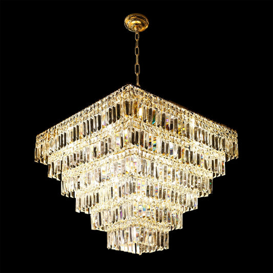 Tiered Square Crystal Chandelier Gold  29"