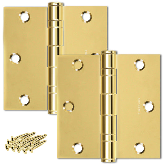 Polished Gold 3.5 x 3.5" NRP Steel Ball Bearing Hinge - Residential Door Hinge - 2 Pack