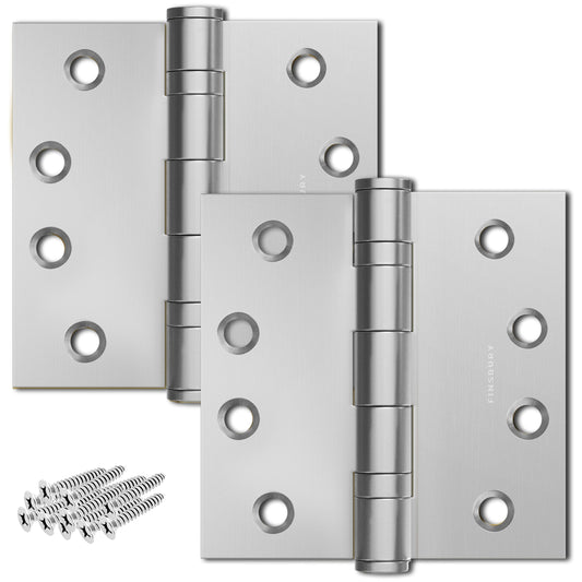 Matte Silver 4x4" NRP Steel Ball Bearing Hinge - Residential Door Hinge - 2 Pack