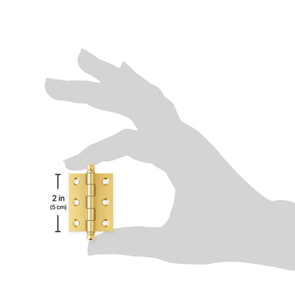 2" x 1-1/2" Cabinet Hinge, w/ Ball Tips, Solid Brass - Non Lacquered Polished Brass - 1 Pair - view 3