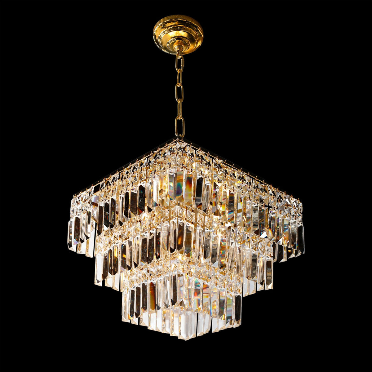 Tiered Square Crystal Gold Chandelier 16”