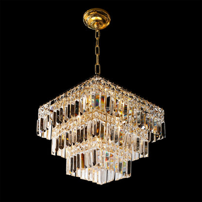 Tiered Square Crystal Gold Chandelier 16”