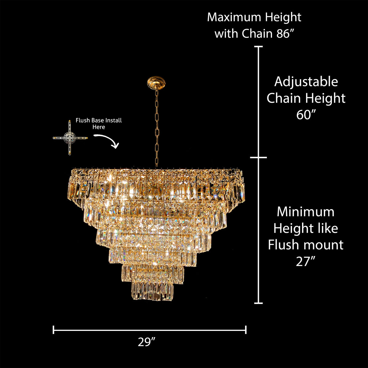Tiered Square Crystal Chandelier Gold  29" - view 5