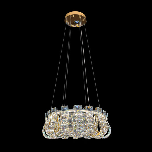 Halo LED Crystal Gold Round Chandelier 23"
