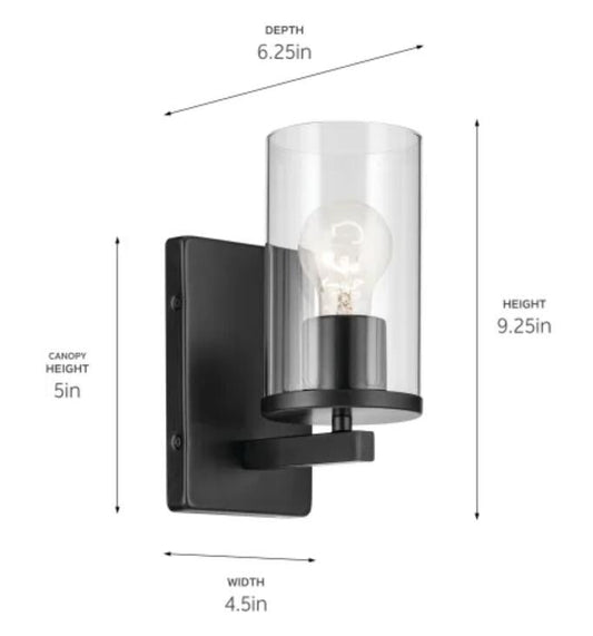 Kichler 45495BK Crosby 10" Tall Bathroom Sconce - Black