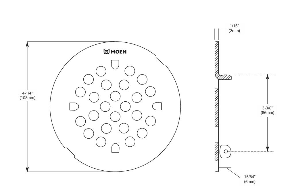Moen 101663BN Brushed Nickel 4-1/4" Snap-in Shower Strainer