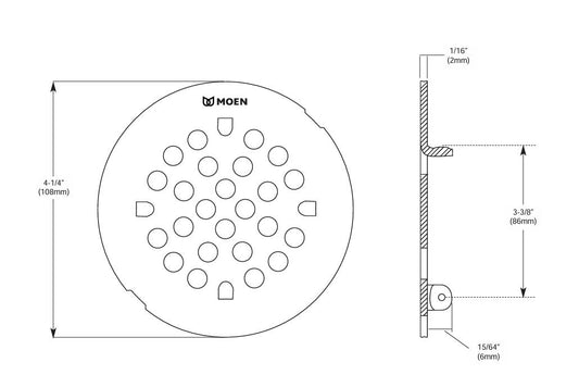 Moen 101663BN Brushed Nickel 4-1/4" Snap-in Shower Strainer