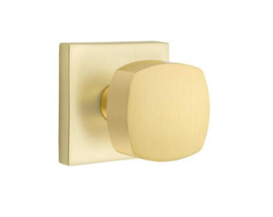 EMTEK 5210FRKUS4-Privacy Freestone Door Knob With Square Rose Satin Brass