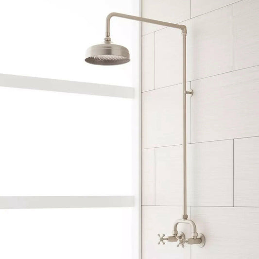 Baudette Exposed Pipe Wall Mount Shower with Rainfall Showerhead - Chrome