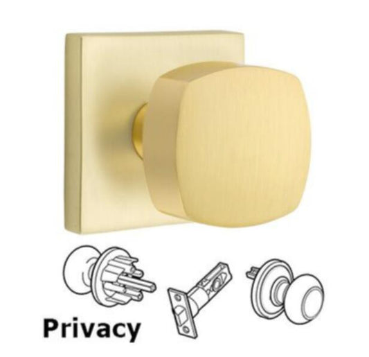 EMTEK 5210FRKUS4-Privacy Freestone Door Knob With Square Rose Satin Brass
