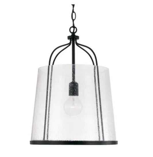 Capital Lighting Madison 1 Light Pendant, Matte Black/Clear Seeded - 347011MB
