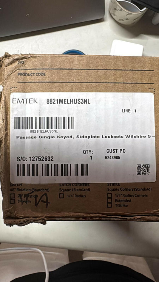 Emtek 8821MELHUS3NL Wilshire 5-1/2" C2C Keyed Single Cylinder Polished Brass