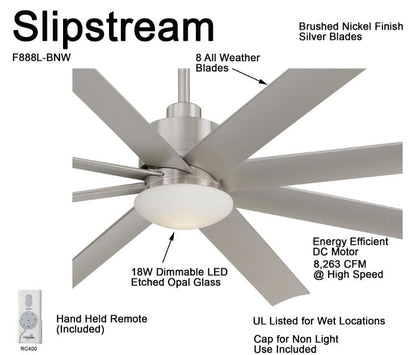 Minka Aire - F888L-BNW - Slipstream LED - 65" Ceiling Fan - Brushed Nickel