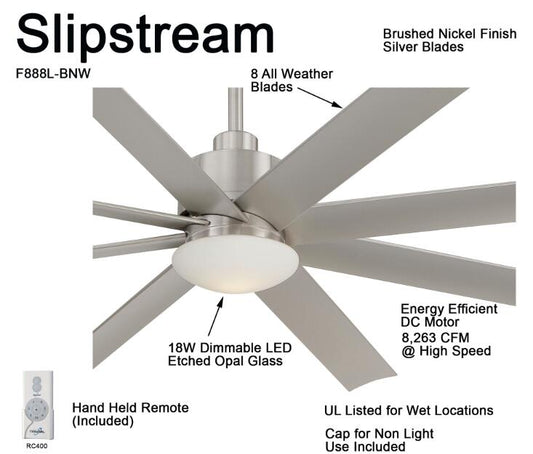 Minka Aire - F888L-BNW - Slipstream LED - 65" Ceiling Fan - Brushed Nickel