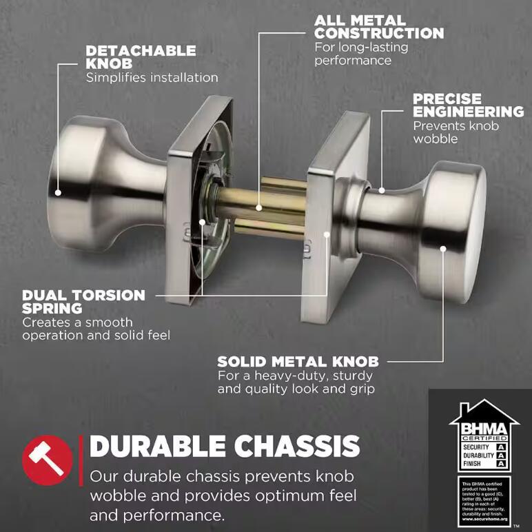 Kwikset 720PSKSQT-15 Pismo Passage Door Knob Set with Square Rose - Satin Nickel