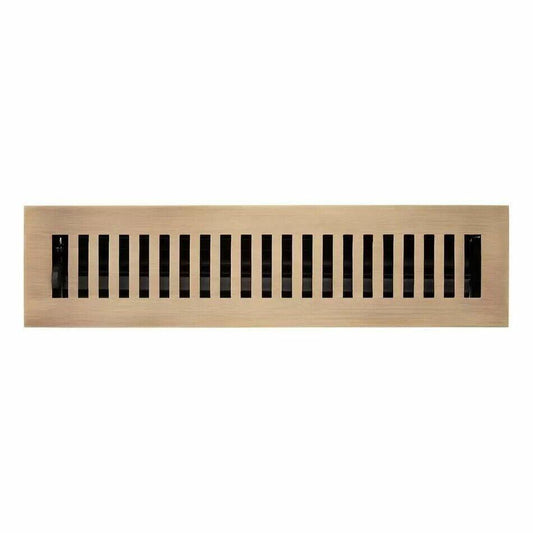 Signature Hardware-Modern Style Brass Floor Register w/wall clips-2-1/4x10-AB