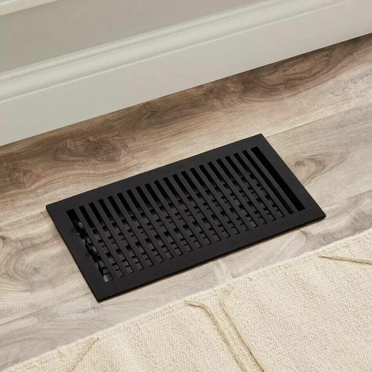 Signature HW-Modern Cast Iron Floor Register w/wall clips-2-1/4"x12"-Black Powd