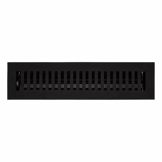 Signature HW-Modern Cast Iron Floor Register w/wall clips-2-1/4"x12"-Black Powd