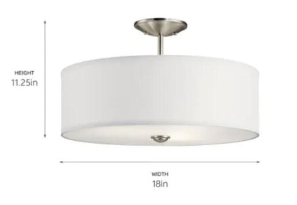 Kichler Shailene 18 in. 3-Light Brushed Nickel Semi-Flush Mount Ceiling Light