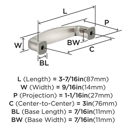Amerock BP37050G10 - 3" Centers Cabinet Pull in Satin Nickel