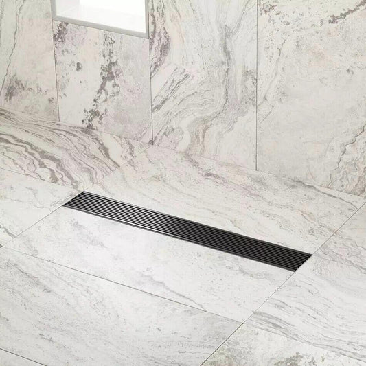Signature Hardware - 28" Carmen Outdoor Linear Shower Drain Matte Black