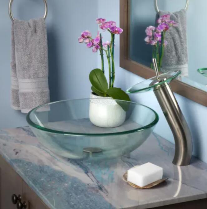Miseno MVS-TIG-8048-12-NODRAIN 12" Circular Glass Vessel Bathroom - Clear