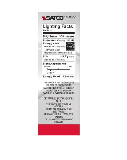 SATCO Lighting S29877-Candle Shape 4.5 Watt 120 Volt B10 LED Bulb E12-Pack of 4