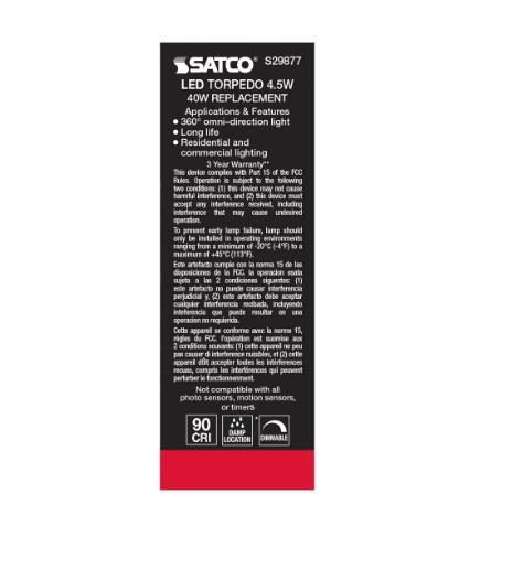 SATCO Lighting S29877-Candle Shape 4.5 Watt 120 Volt B10 LED Bulb E12-Pack of 4