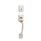 Kwikset Prague 98180-027 Handle with Pismo Knob and Deadbolt Set in Satin Nickel