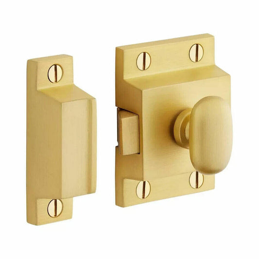 Signature Hardware - Pitkin Brass Cabinet Latches w/oval knob - Satin Brass