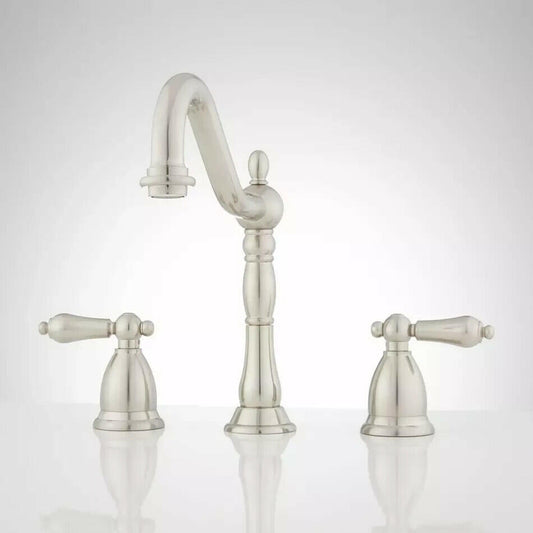 Signature Hardware-Victorian Widespread Bathroom faucet-Lever-Brushed Nickel