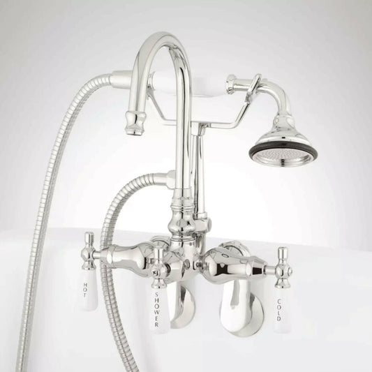 Signature Hardware - Gooseneck Tub-Wall-Mount Faucet & Hand Shower - Chrome