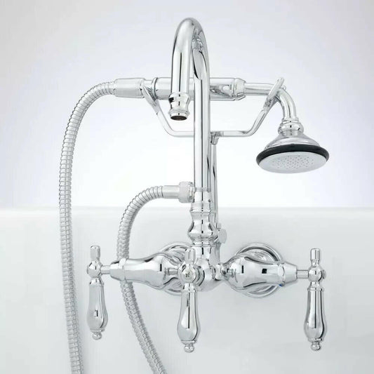 Signature Hardware - Gooseneck Tub-Wall-Mount Faucet & Hand Shower - Chrome