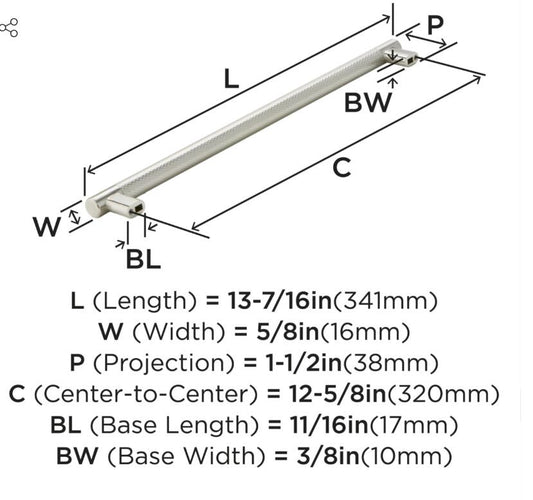 Amerock - BP36561G10 - 12-5/8" Center Satin Nickel Cabinet Pull-Bronx Collection