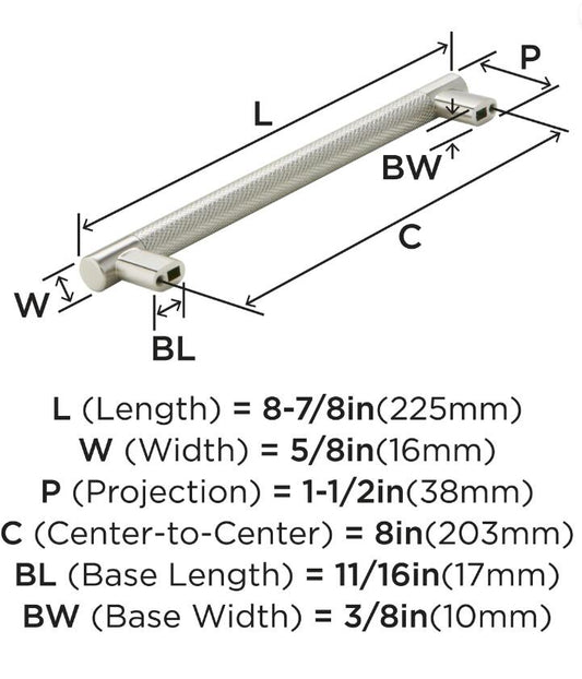 Amerock - BP36562G10 - 8" Center Satin Nickel Cabinet Pull - Bronx Collection