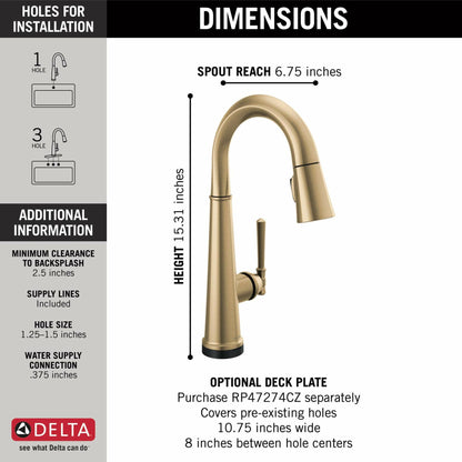 Delta Faucet Emmeline Touch Bar Faucet with Pull Down Sprayer, Touch2O