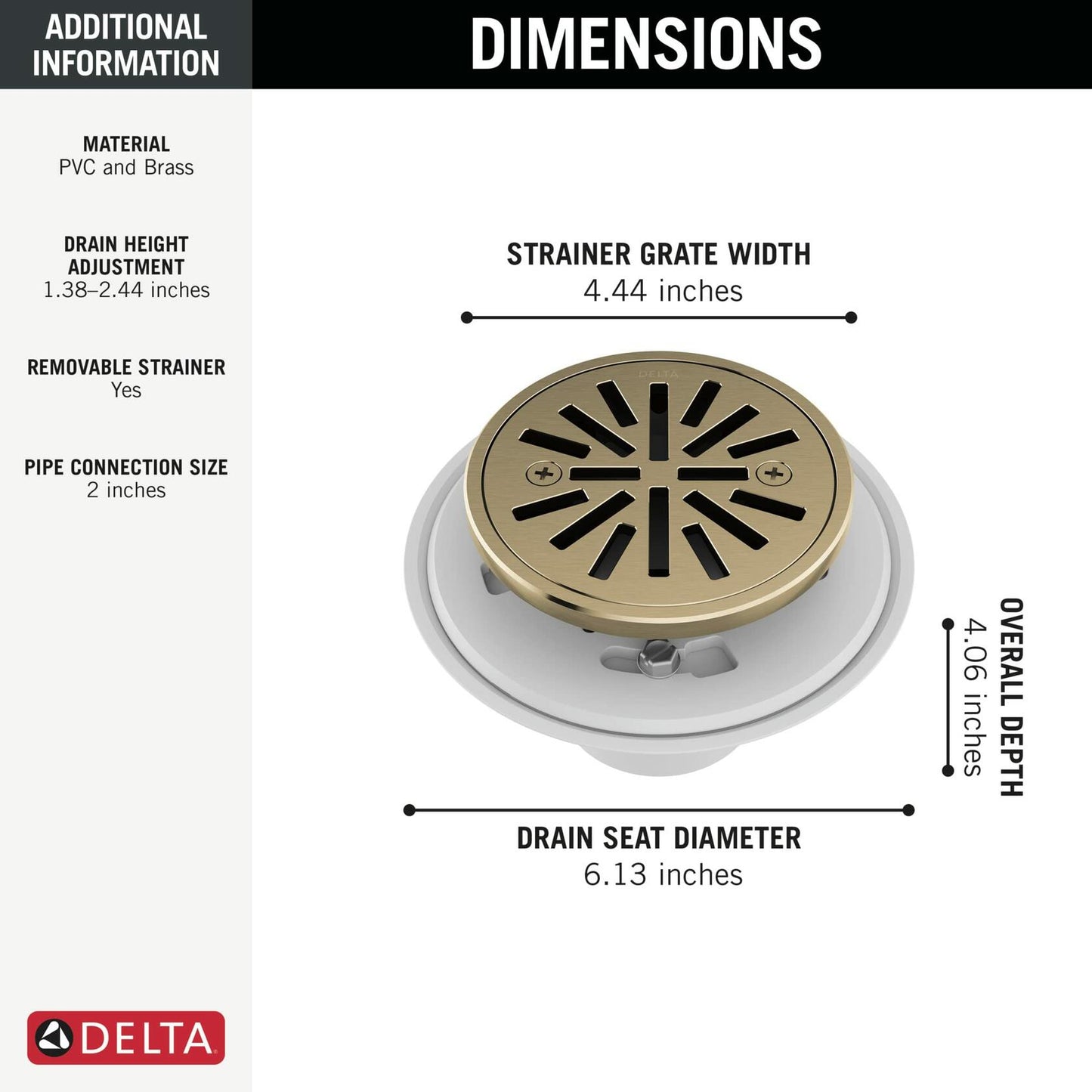 Delta Faucet 4 Inch Tile-In Round Shower Floor Drain Champagne Bronze