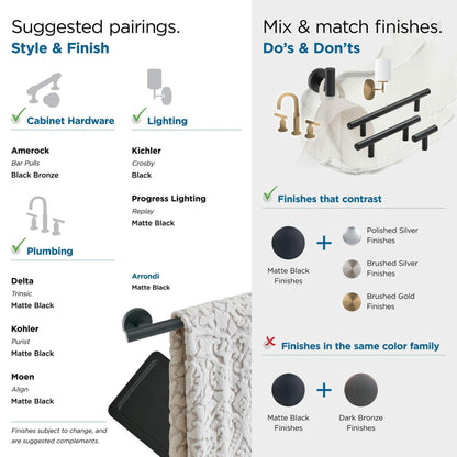Amerock BH26541MB | Matte Black Towel Bar | 6-7/16 in Length Towel Holder