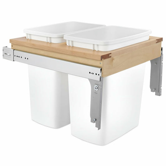 Rev-A-Shelf Double Pullout Trash Can for Base Kitchen Bathroom Cabinets, White