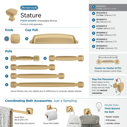 Amerock | Cabinet Knob | Champagne Bronze | 1-1/4 inch (32 mm) Length | Stature