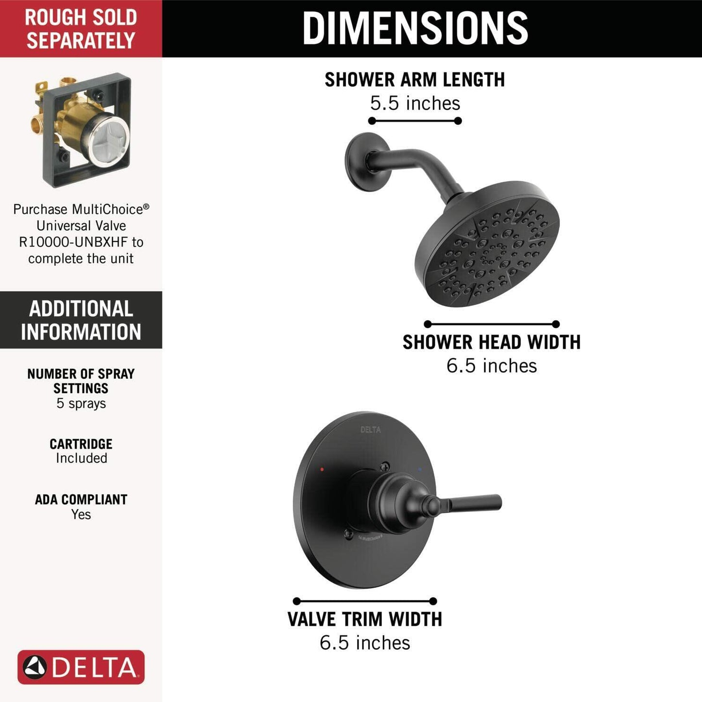 Delta T14235 Saylor Monitor 14Series Sing Function Pressure Balanced Shower Only