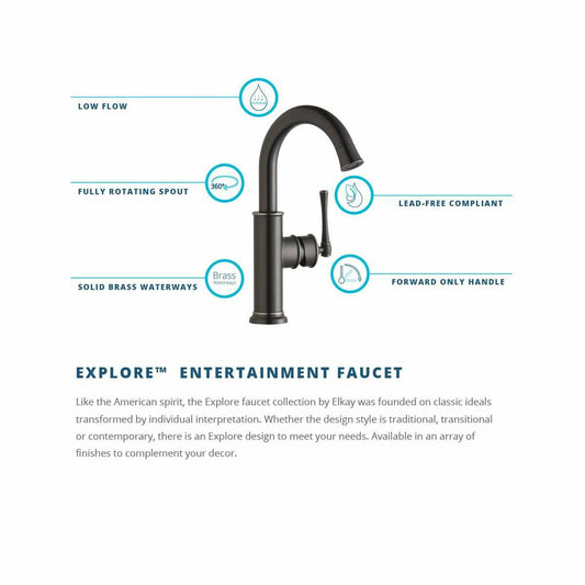 Elkay Explore LKEC2012CR Single Hole Bar Faucet with Forward Only Lever Handle