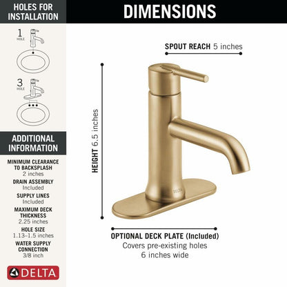 DELTA 559LF-CZMPU Trinsic Bathroom Faucet, With Drain Assembly, Champagne Bronze