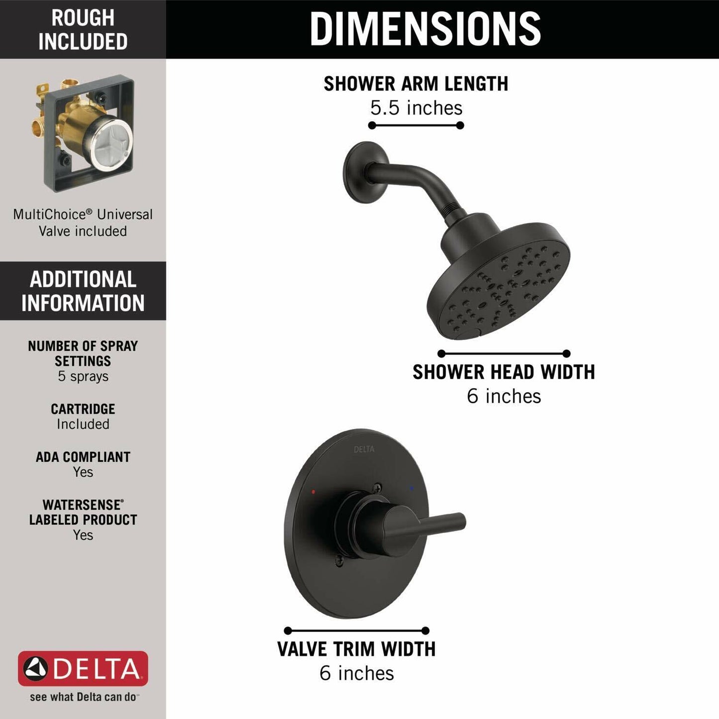 DELTA 142749-BL Nicoli Tub Shower, Matte Black