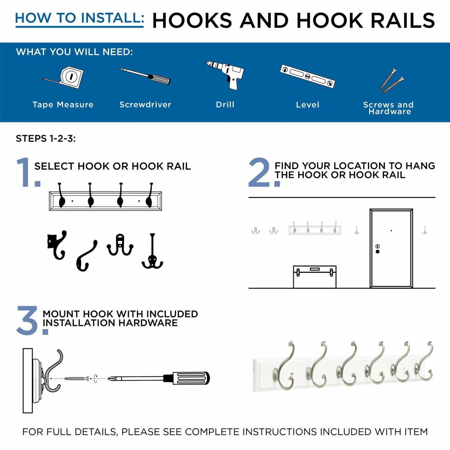 Franklin Brass 20' Coat/Hat Rack Wall Mount White Steel with 6 Hooks FBSSMR6-W-R