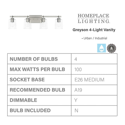 HomePlace Lighting 128541CH-449 Greyson Clear Glass Bathroom Vanity Wall Light